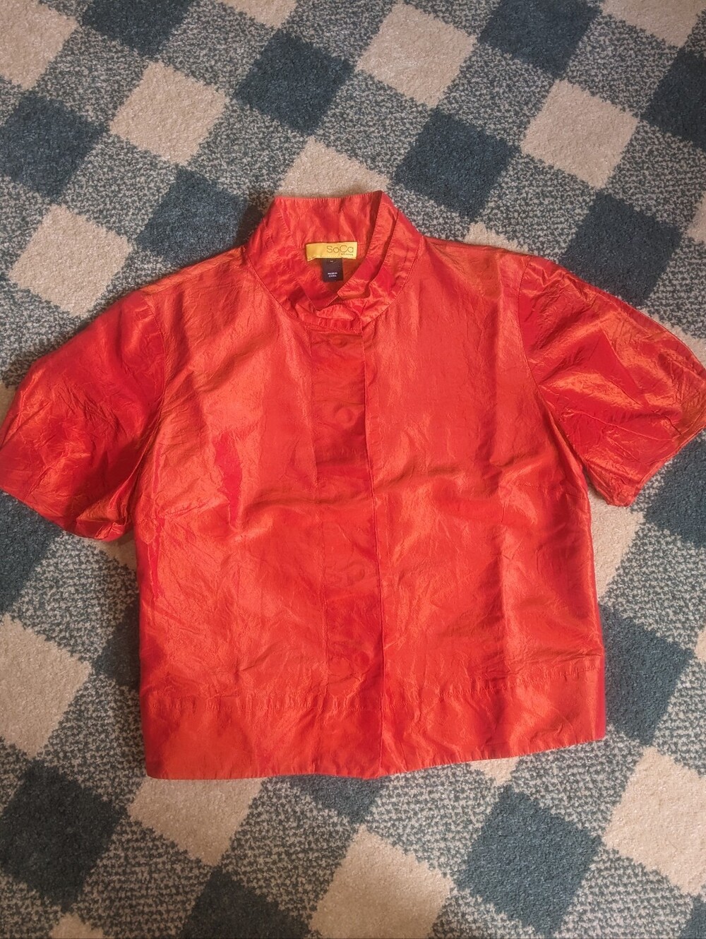 SoCa St John 100% Silk Snap Front Short Sleeve Metallic Burnt Orange Cardigan